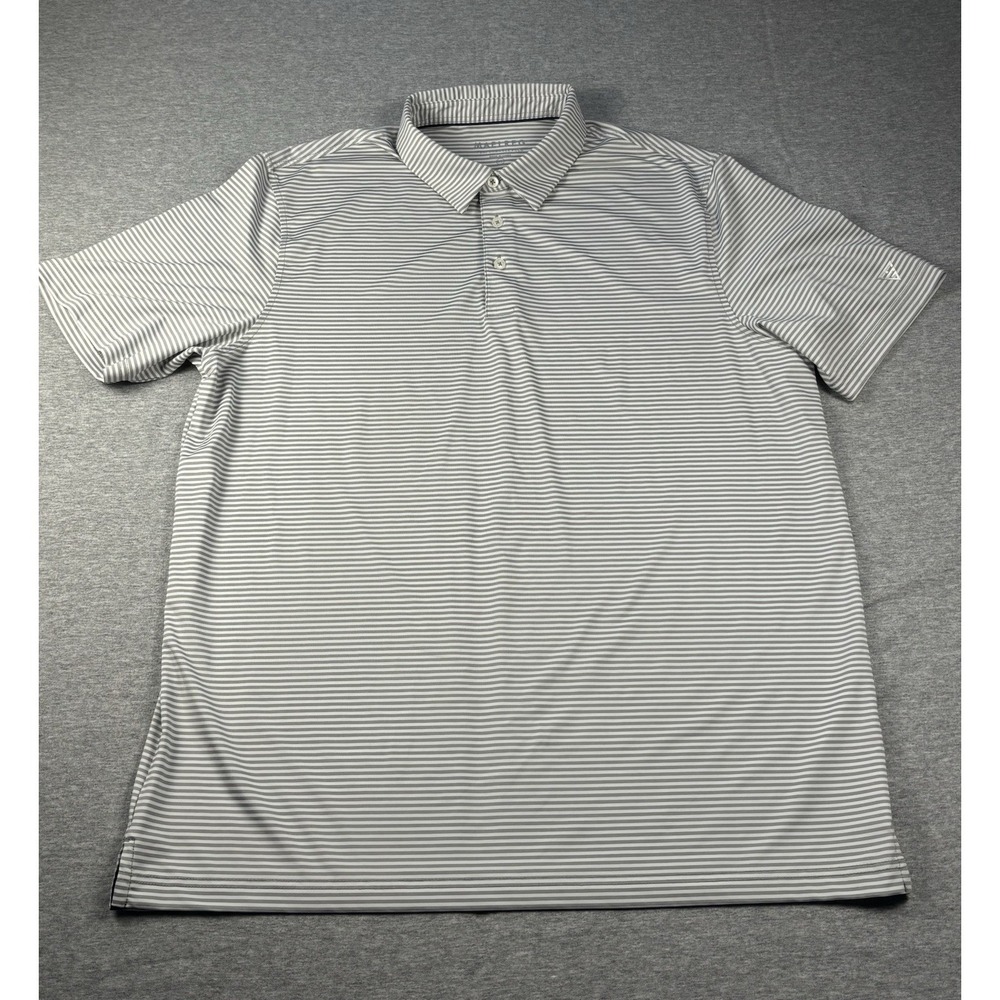 Maelreg Mens Performance Polo Shirt Grey White Stripes Size XL Stretch NEW